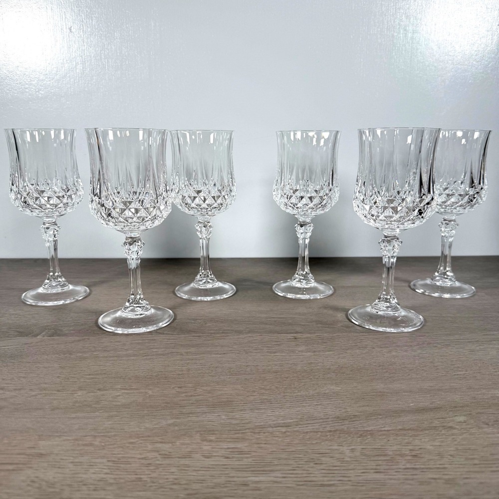 Cristal d'Arques Longchamp Crystal Water Goblets Set of 6 25cl France Vintage